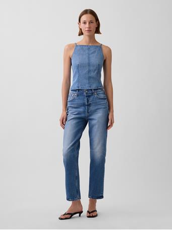 GAP - UltraSoft Denim Seamed Square Neck Top DARK WASH