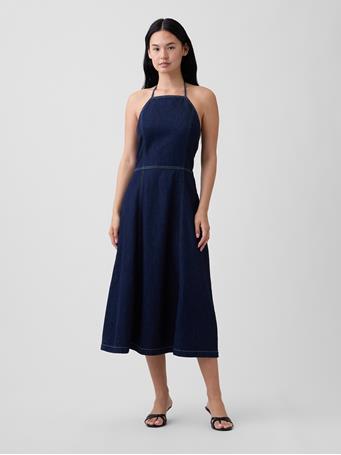 GAP - Denim Halter Midi Dress DARK WASH