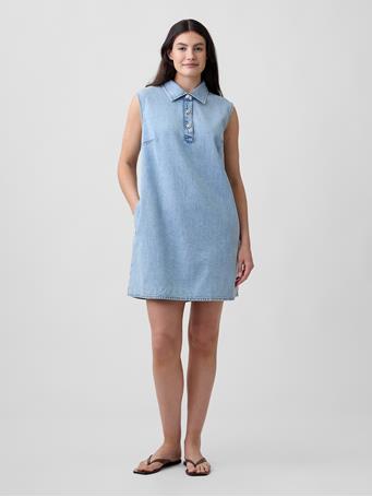 GAP - Sleeveless Collared Denim Mini Dress LIGHT WASH