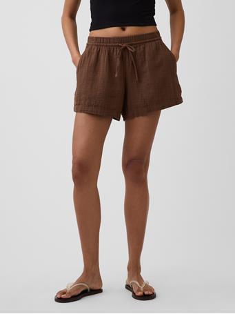GAP - 4" Mid Rise Cotton Gauze Easy Shorts BROWN 6