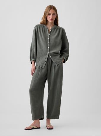 GAP - Cotton Gauze Oversized Collarless Shirt MESCULEN GREEN