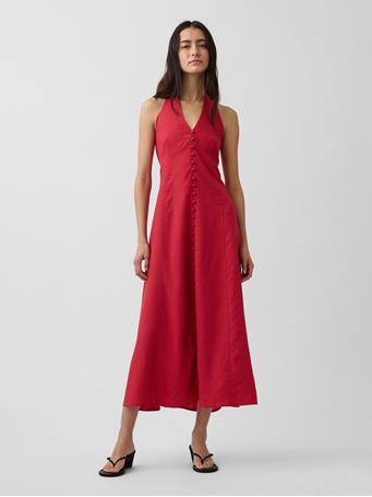 GAP - Linen-Blend Halter Maxi Dress CHAKRA RED