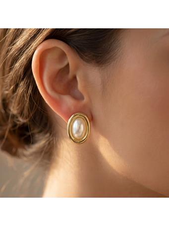ANARCHY STREET - Gold Dipped Vintage Oval Pearl Stud Earrings PEARL
