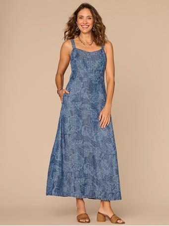 DEMOCRACY - Sleeveless V-Neck Smocked Back Woven Dress Mid Blue