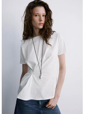 MANGO - Cotton T-shirt with Pucker Detail WHITE