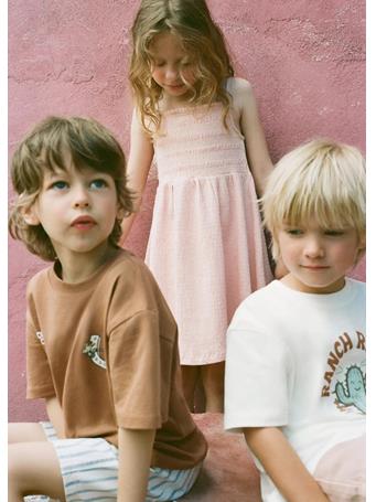 MANGO - Textured Dress with Embroidered Details PINK