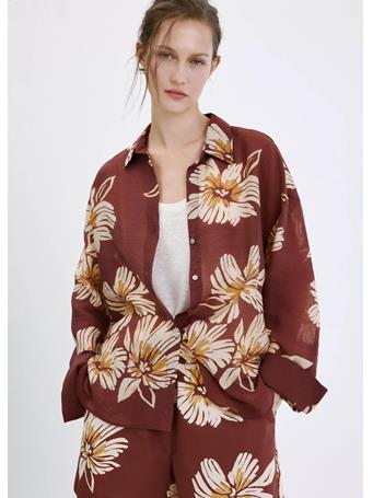 MANGO - Printed Lyocell Shirt DARK RED