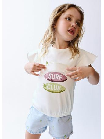 MANGO - Ruffled Printed T-shirt IVORY