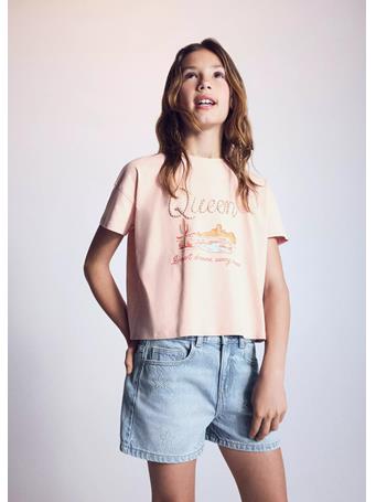 MANGO - Printed T-shirt With Back Slit PINK