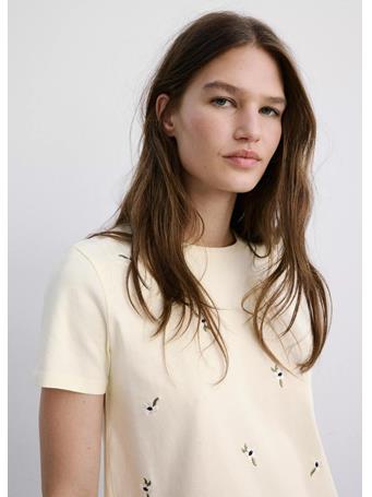 MANGO - Floral-embroidered Cotton T-shirt LT YELLLOW