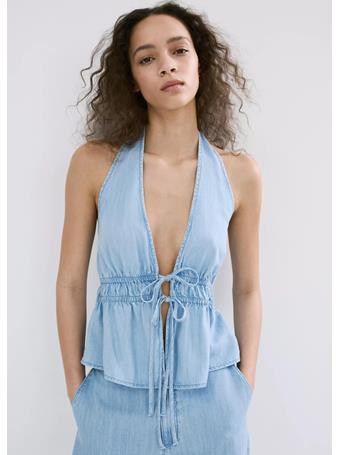 MANGO - V-neck Denim Top with Bow TC