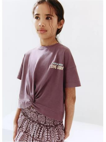MANGO - Printed T-shirt With Knot Detail DARK PURPLE