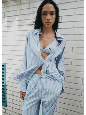 MANGO - Striped Trousers with Bead Detailing LT BLUE