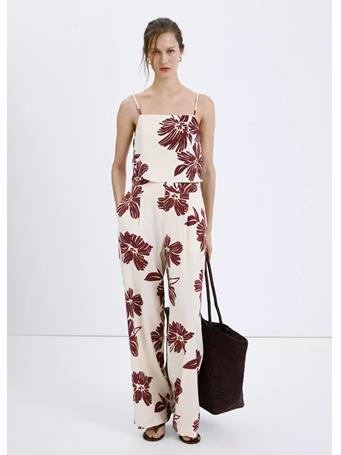 MANGO - Floral Print Spaghetti Strap Top LT BEIGE