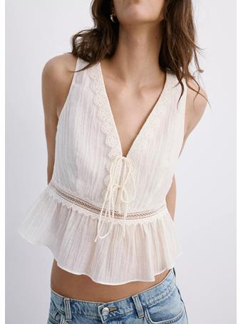 MANGO - Lyocell Top with Contrasting Trim LT BEIGE