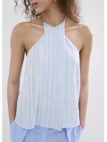 MANGO - Striped Crossover Top MED BLUE