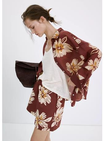 MANGO - Printed Cotton-blend Short DARK RED