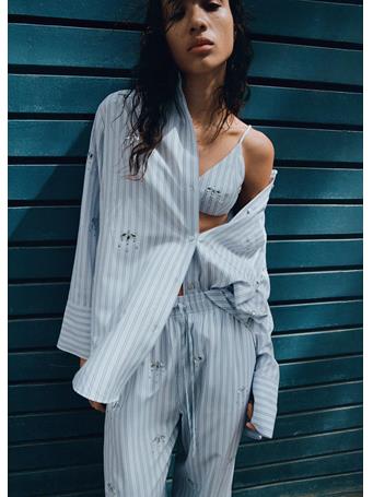 MANGO - Striped Shirt with Rhinestone Detail LT BLUE