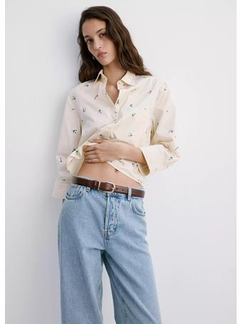 MANGO - Embroidered Cotton Shirt LT YELLLOW