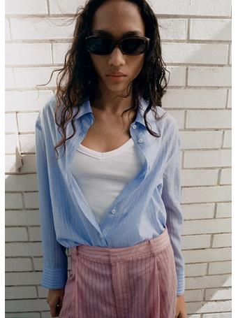 MANGO - Striped Lyocell Shirt LT BLUE
