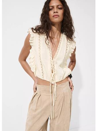 MANGO - Cotton Ruffled Lace Blouse LT BEIGE