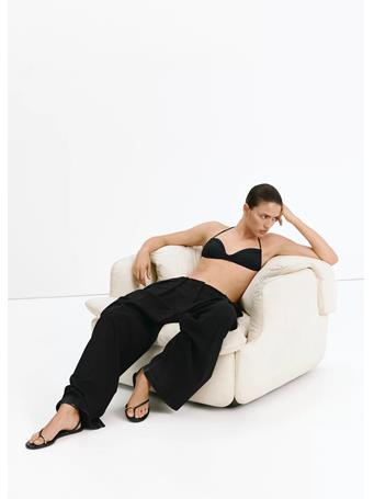 MANGO - Leather Strap Sandals with Metallic Detail BLACK