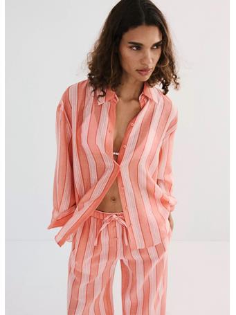 MANGO - Linen Lyocell Blend Stripe Shirt BRIGHT ORANGE