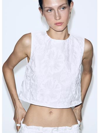 MANGO - Floral Embroidered Cotton Top WHITE