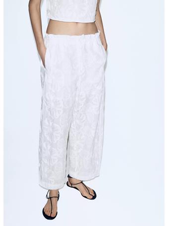 MANGO - Embroidered Floral Cotton Trousers WHITE