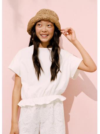 MANGO - Cotton Ruched Hem T-shirt IVORY