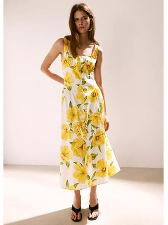 MANGO - Floral-print Dress with Gathered Waist YELLOW