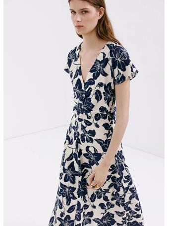 MANGO - Side Ruched Floral Dress NATURAL WHITE