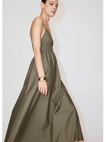 MANGO - Lyocell Dress with Gathered V-neck MEDIUM GREEN