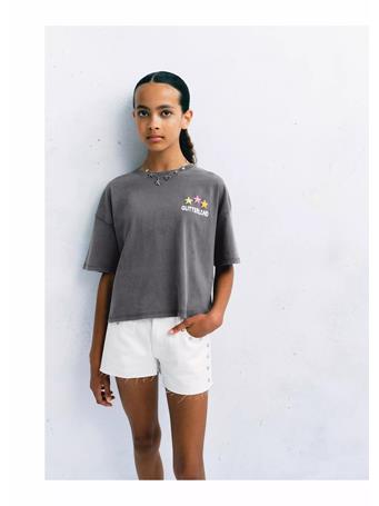 MANGO - Printed Cotton-blend T-shirt CHARCOAL