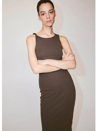MANGO - Cotton Dress with Draped Strap Detail DARK BROWN