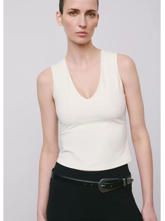MANGO - Fitted V-neck Top NATURAL WHITE