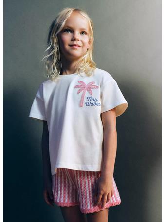 MANGO - Embroidered Palm Tree T-shirt with Back Slit IVORY