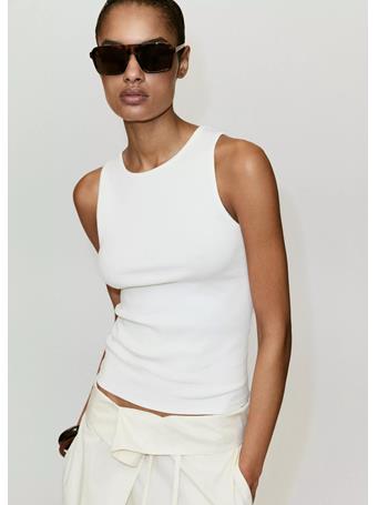 MANGO - Ribbed Cotton-blend Top WHITE