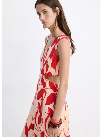 MANGO - Floral-print Cut-out Dress BRIGHT RED