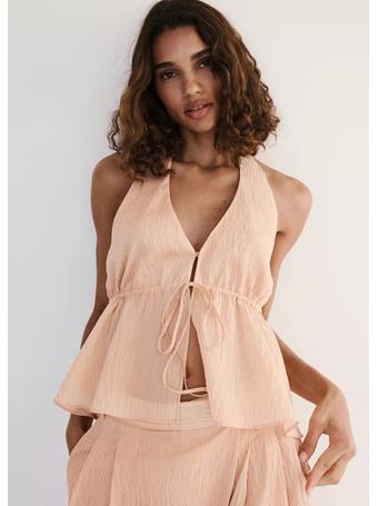MANGO - Striped Lyocell Halter Top BRIGHT ORANGE