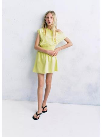MANGO - Ruched Bardot Dress BRIGHT YELLOW