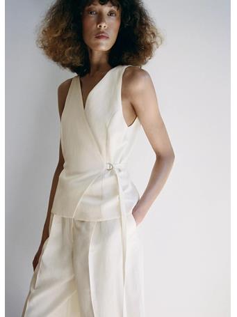 MANGO - Linen Blend Cross-over Jumpsuit NATURAL WHITE