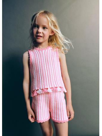 MANGO - Striped Crochet Shorts PINK