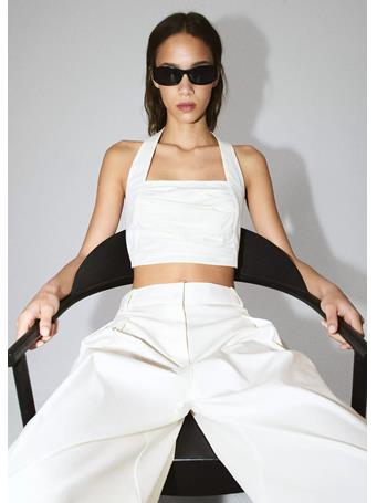 MANGO - Straight Mid-rise Trousers WHITE