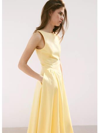 MANGO - Boat-neck Ruched Dress PALE YELLOW