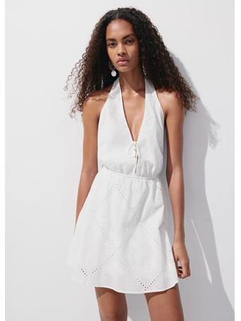 MANGO - Halter Dress with Broderie Anglaise WHITE