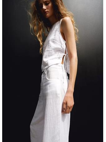 MANGO - Straight-leg Crinkle Trousers WHITE