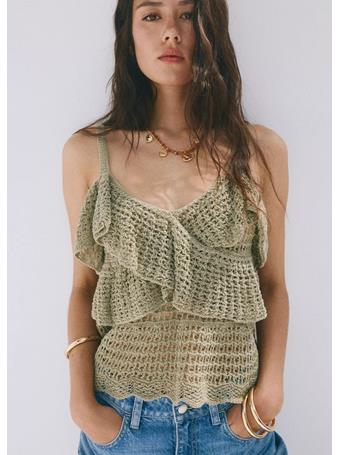 MANGO - Ruffled Crochet Top GREEN