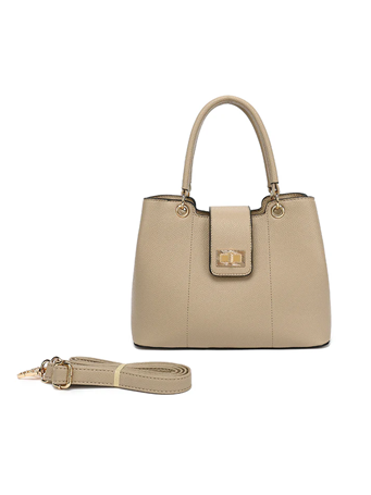 DS HANDBAGS - 10.75IN Satchel With Fold Over Clasp TAUPE