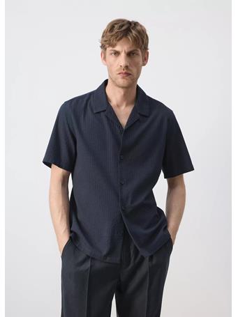 MANGO - 100% Cotton Shirt with Embroidery Details NAVY